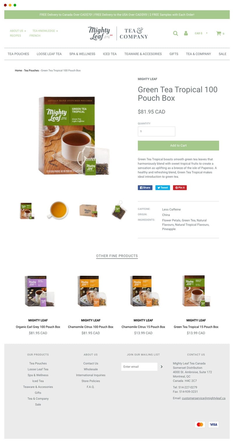 Mighty Leaf Shopify's product page