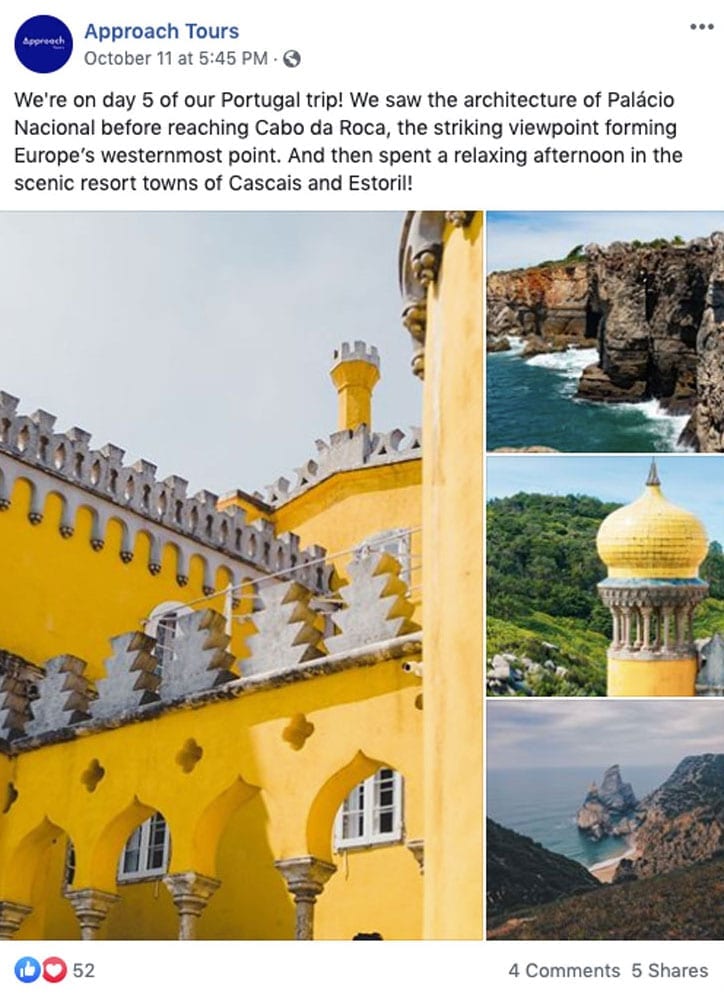 Social media post about Portugal tourism