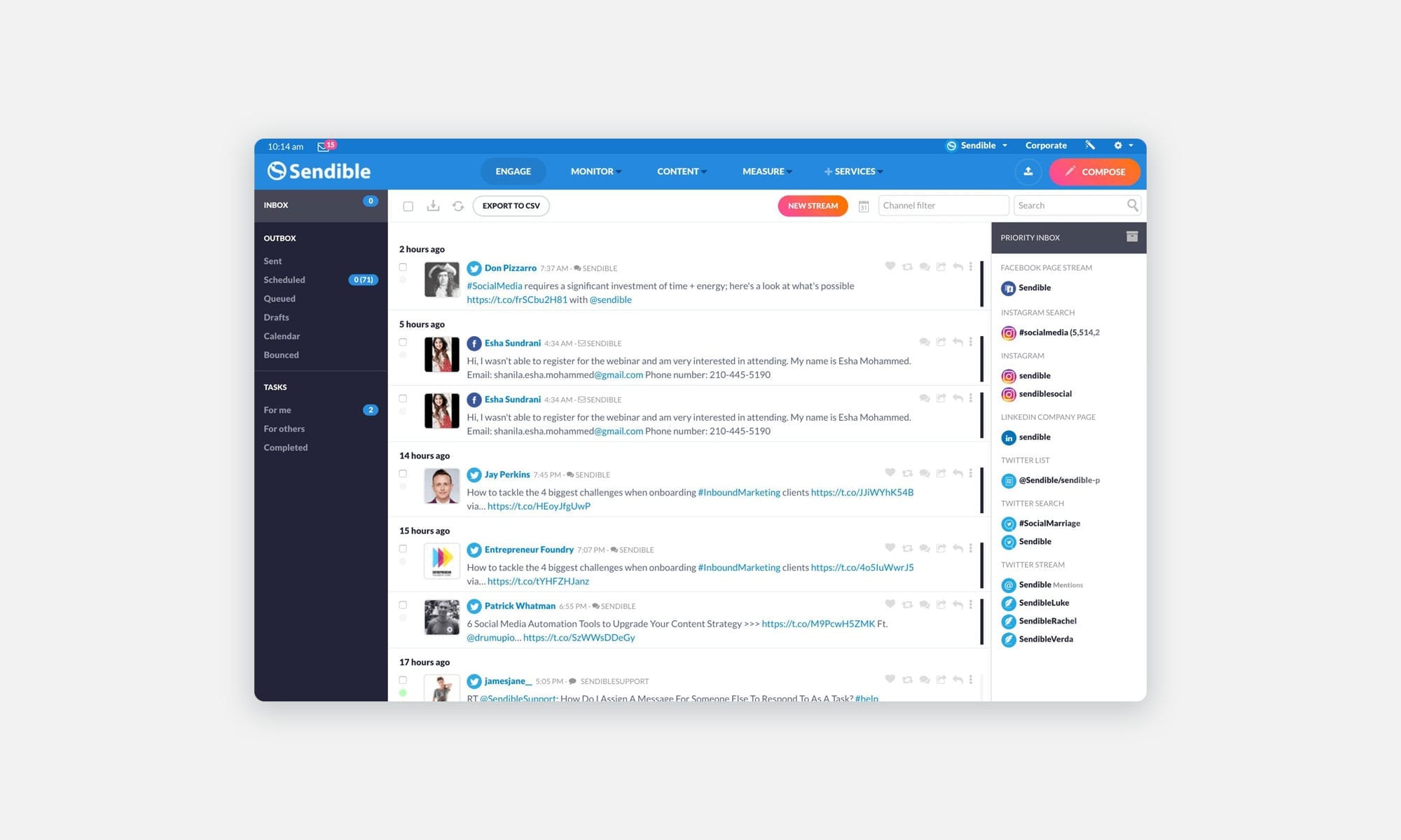 Screenshot of Sendible social media tool