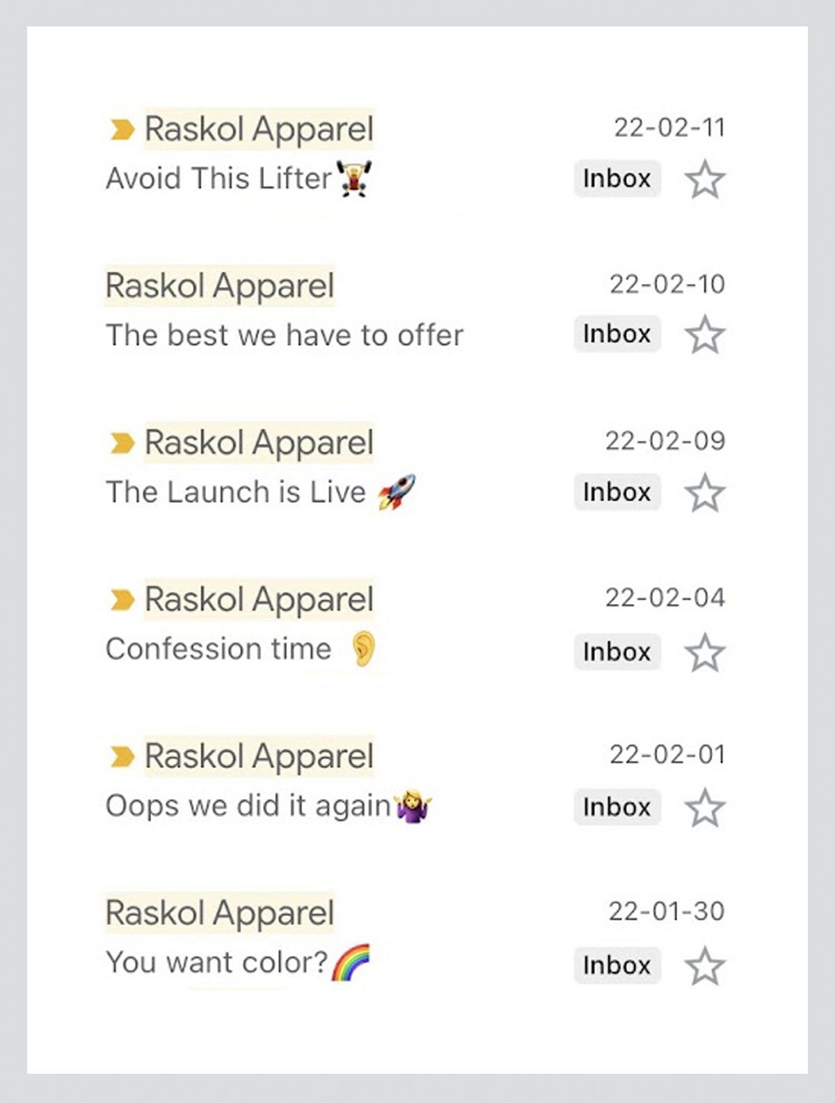 Curiosity subject lines from Raskol Apparel