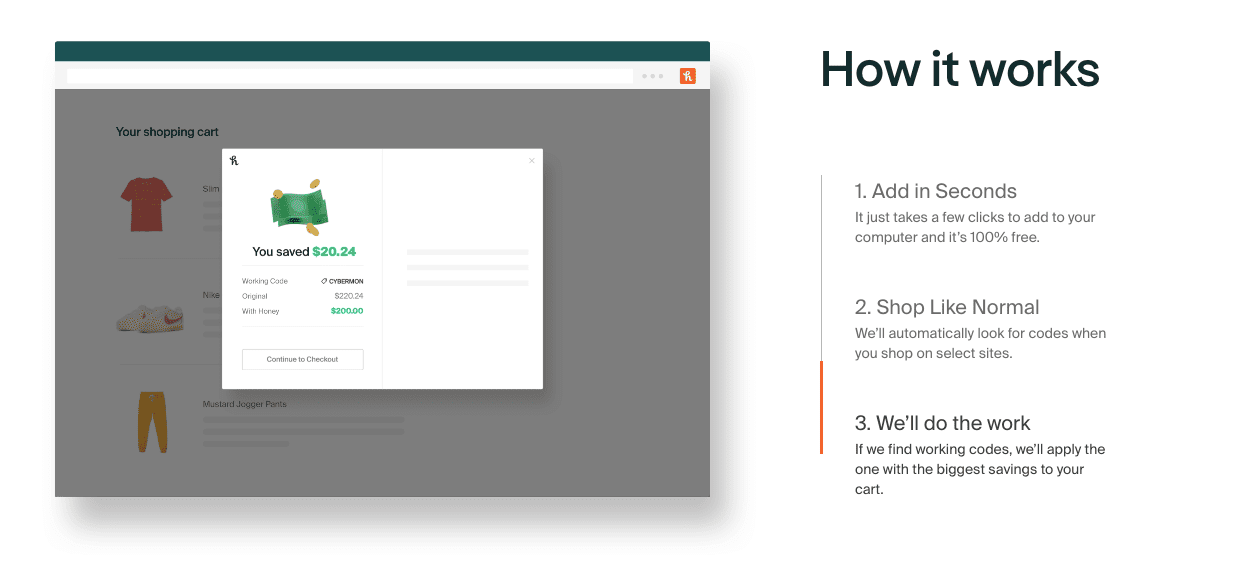 Step-by-step instructions on how the Honey extension works